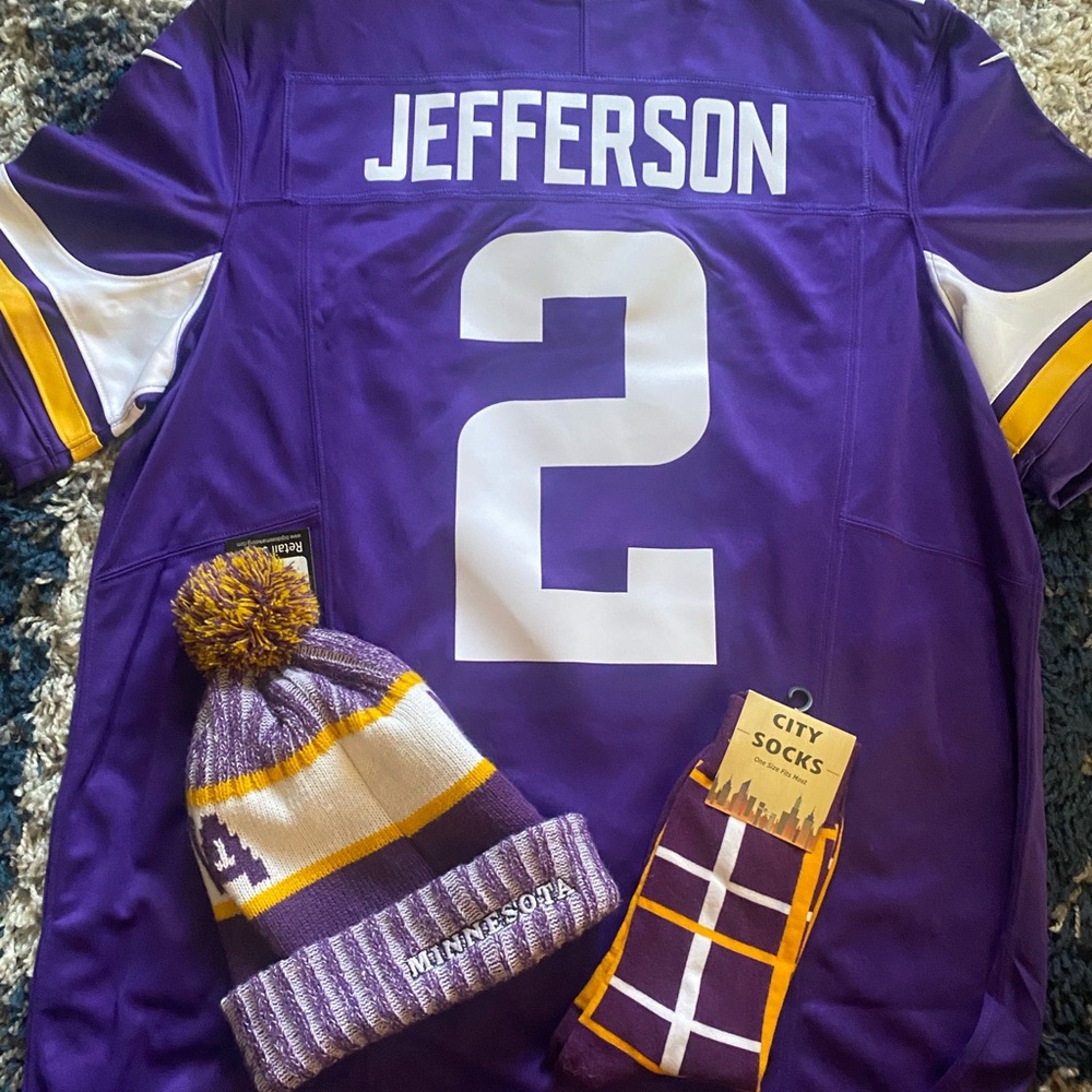 Nike NFL Minnesota Viking Jersey, all new W/tags + beanie/socks. Make offer